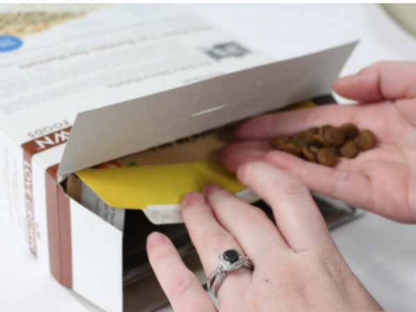 cereal box kibble dispenser